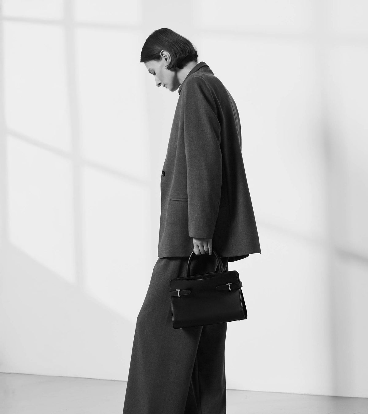 Emie medium handbag in smooth leather and suede split leather