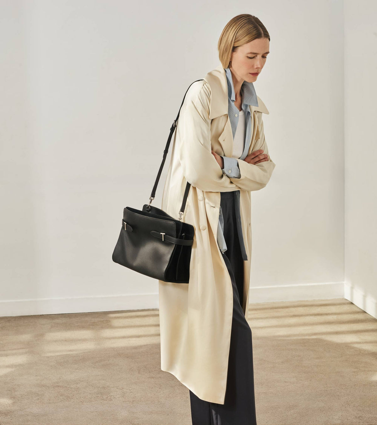 Emie large handbag in smooth leather and nubuck
