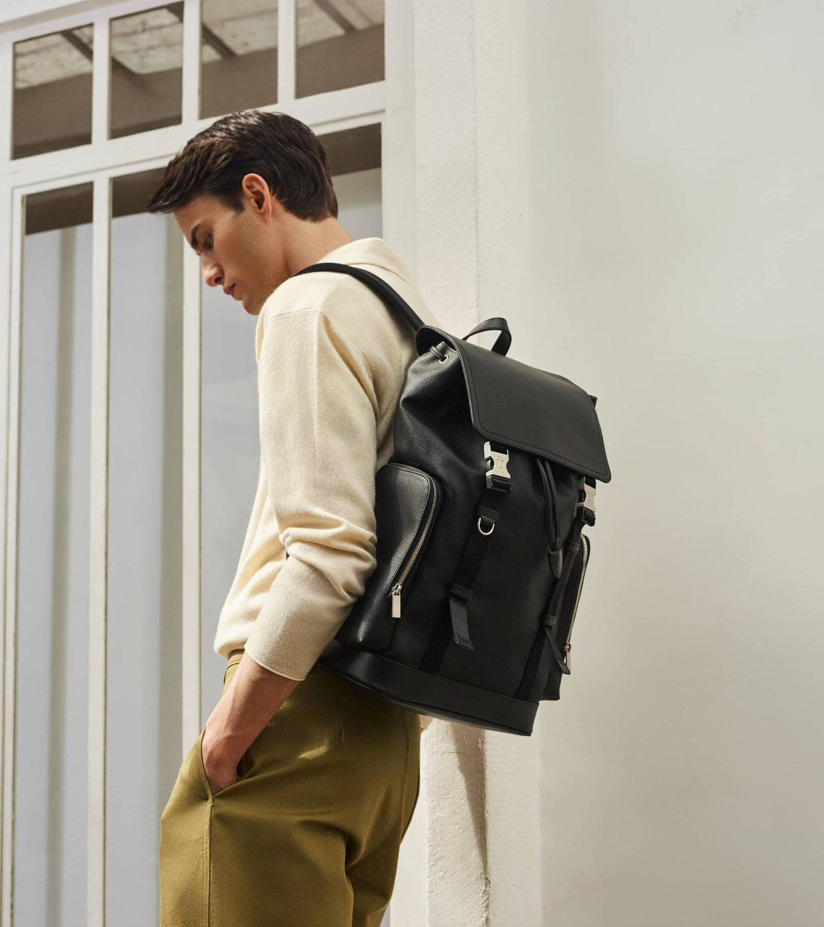 Maurice backpack with flap closure in coated canvas