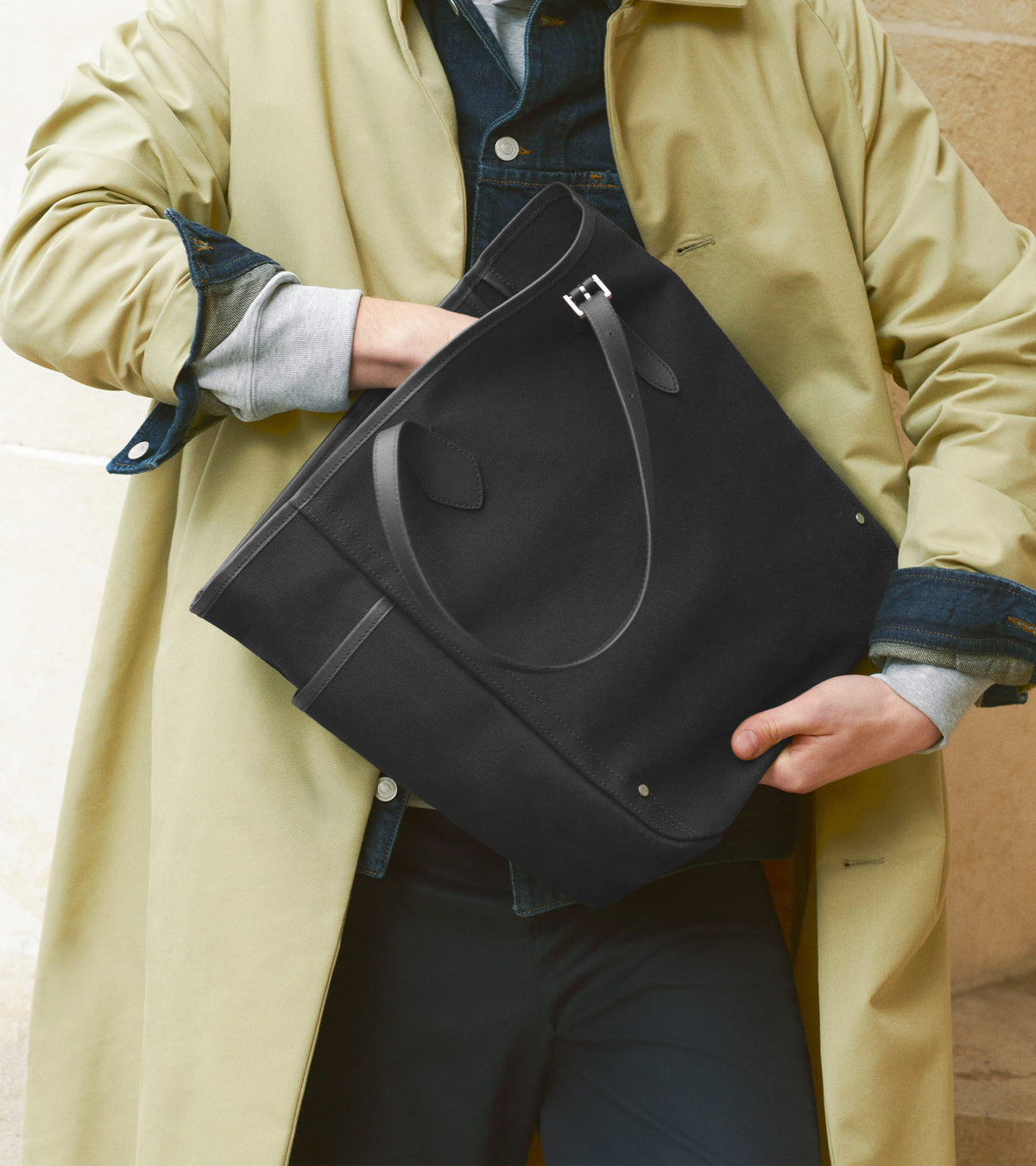 Bolso cabás mediano Solveig de lona de algodón y piel lisa