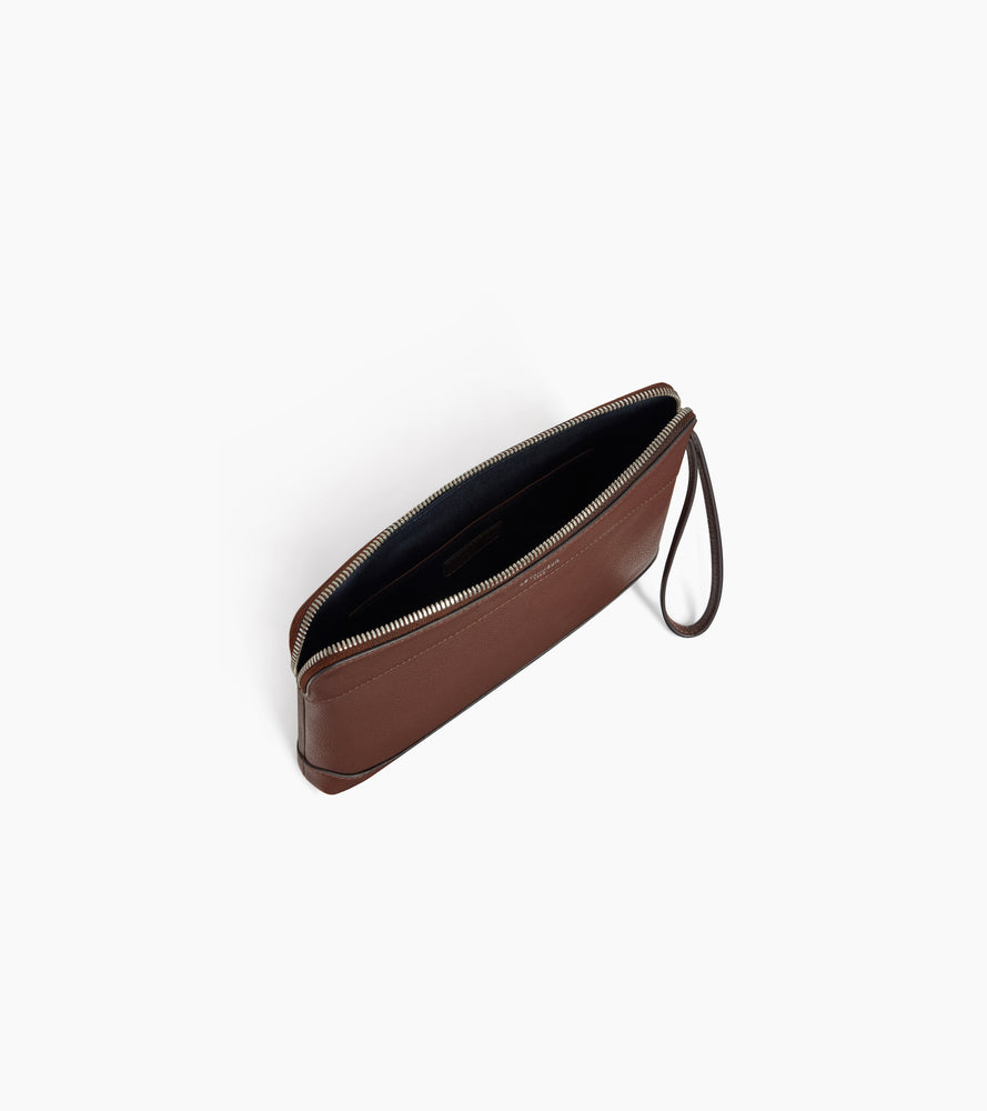 Pochette zippée en cuir grainé