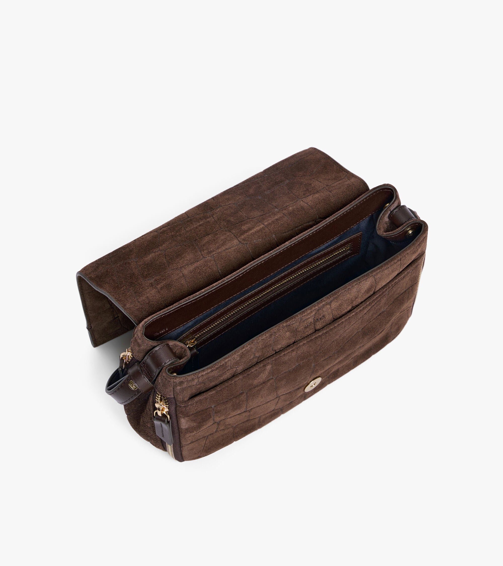Pequeño bolso bandolera Aurore de piel serraje con grabado efecto cocodrilo