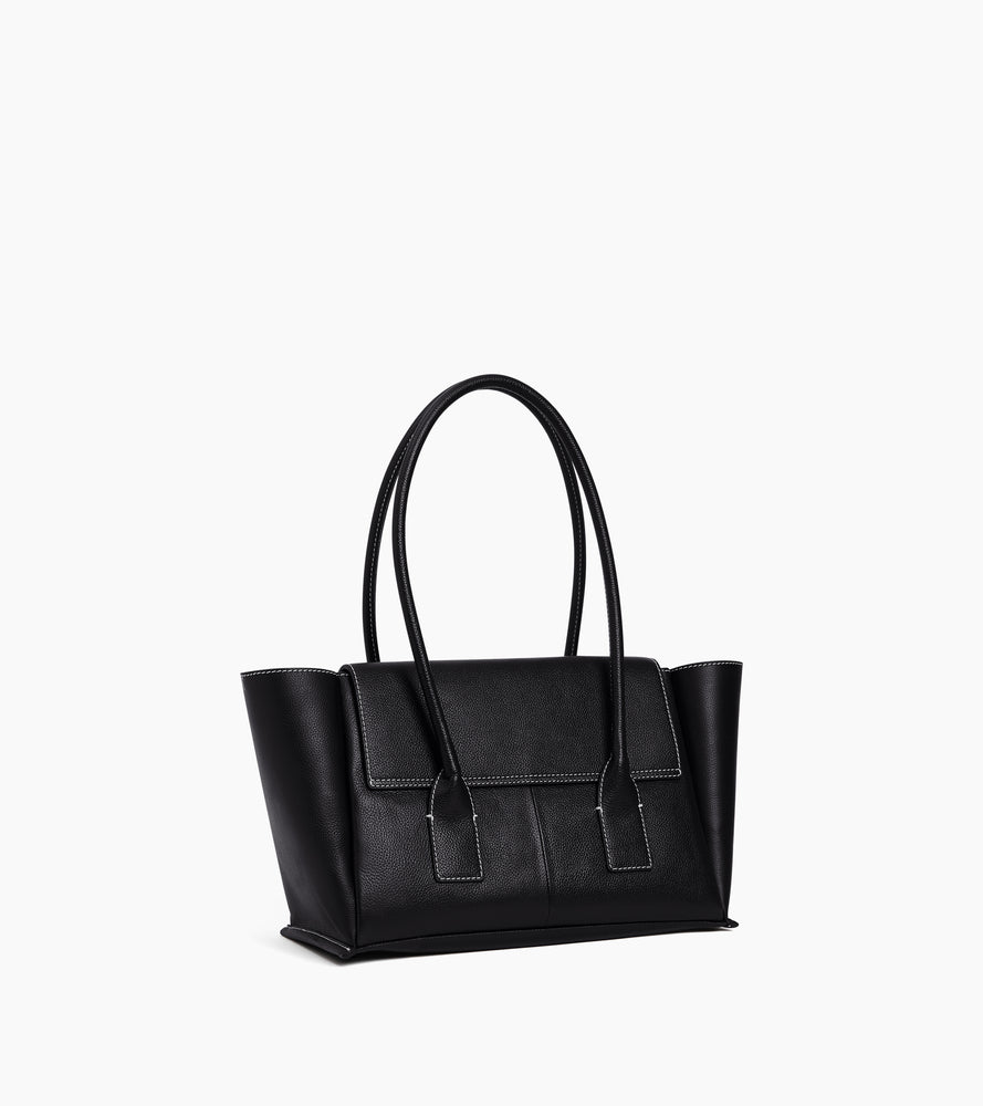 Sac cabas moyen modèle à rabat Elena en cuir grainé