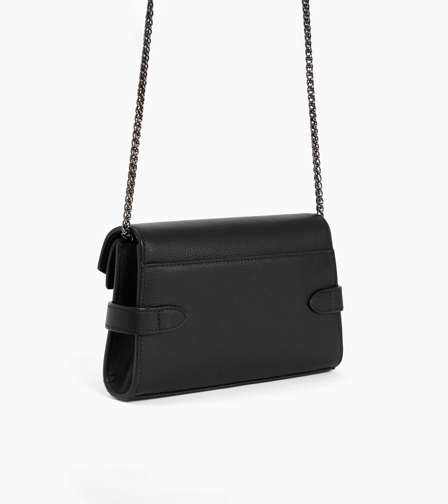 Sac pochette avec bandoulière double rabat Emilie en cuir grainé