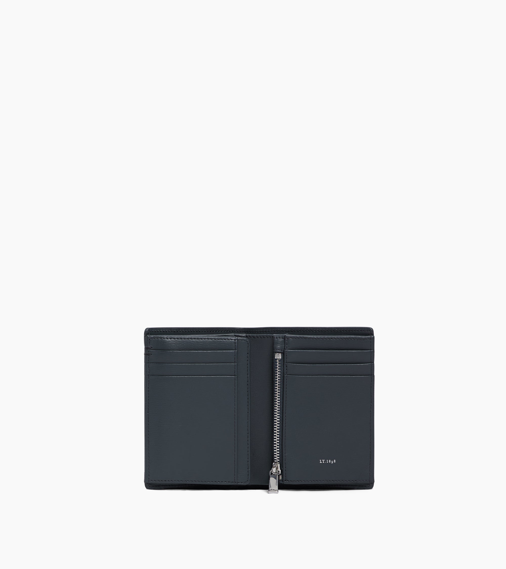 Cartera vertical grande con cremallera de dos secciones Lucien de piel con corcho