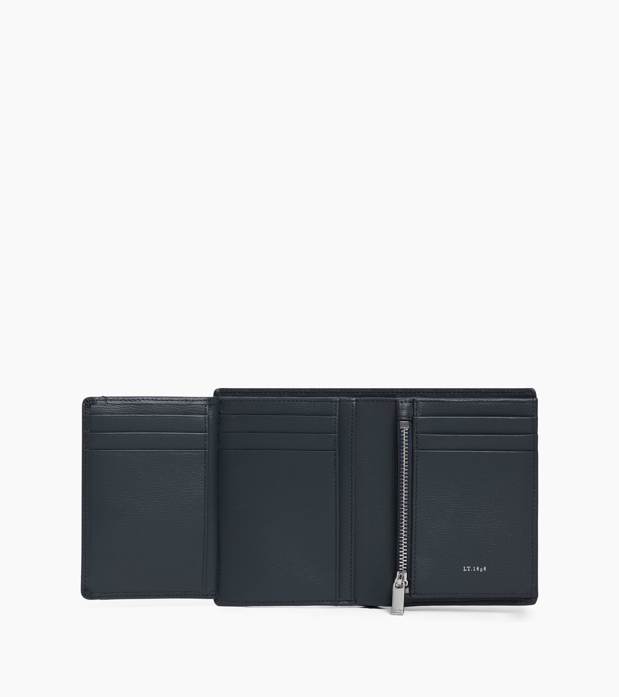 Cartera vertical grande con cremallera de dos secciones Lucien de piel con corcho
