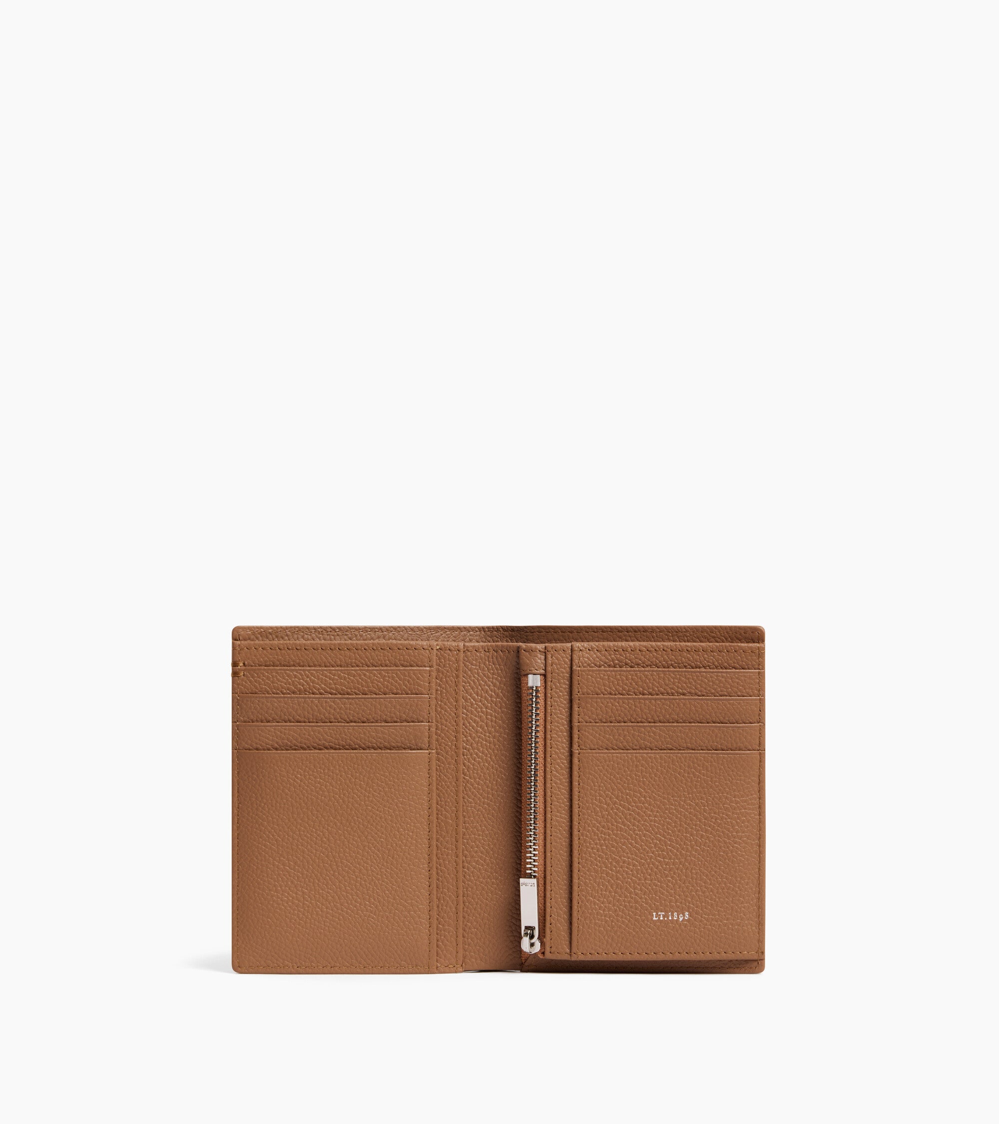 Cartera vertical mediana con cremallera Lucien de piel granulada
