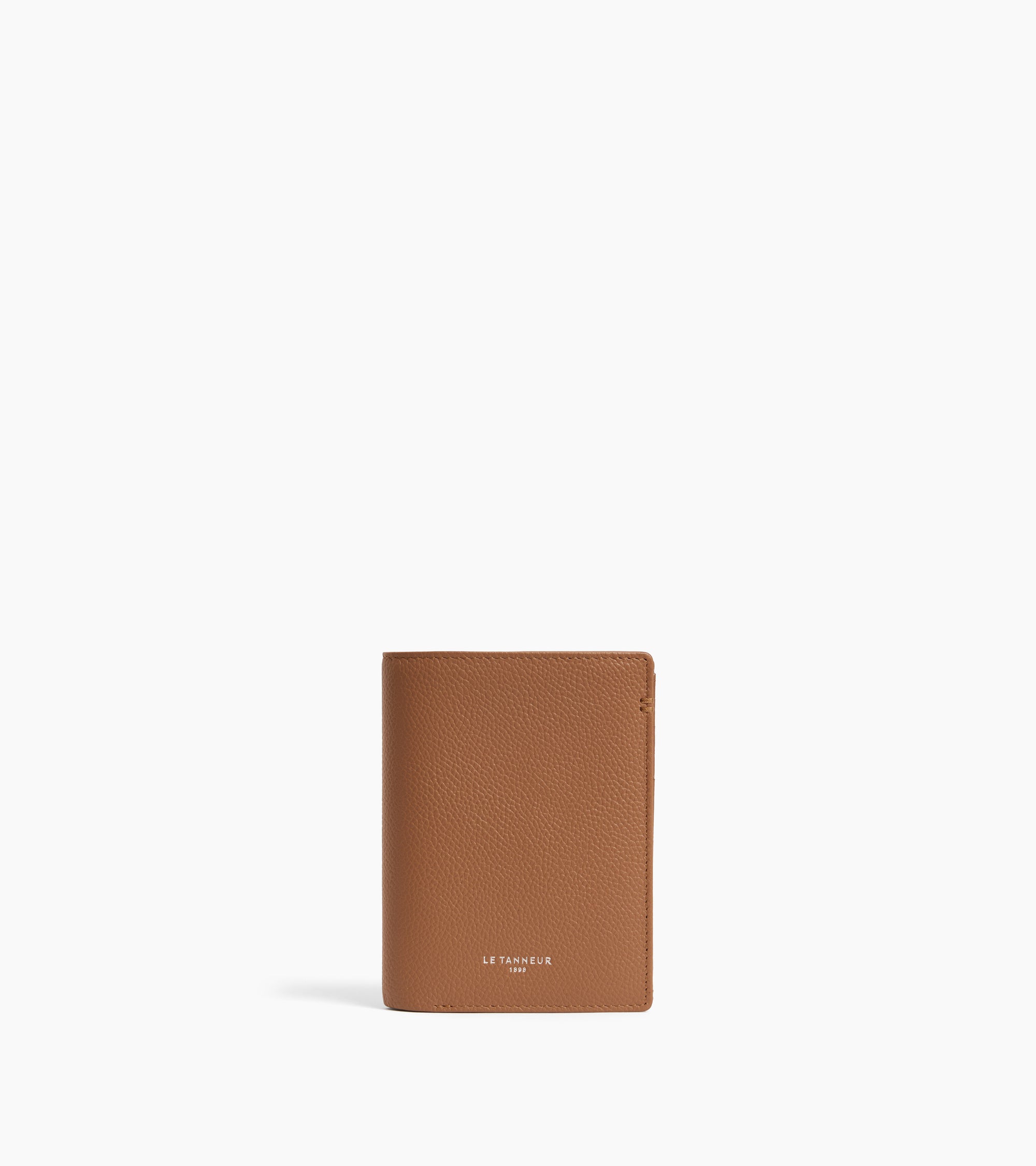 Cartera vertical pequeña de dos secciones con cremallera Lucien de piel granulada