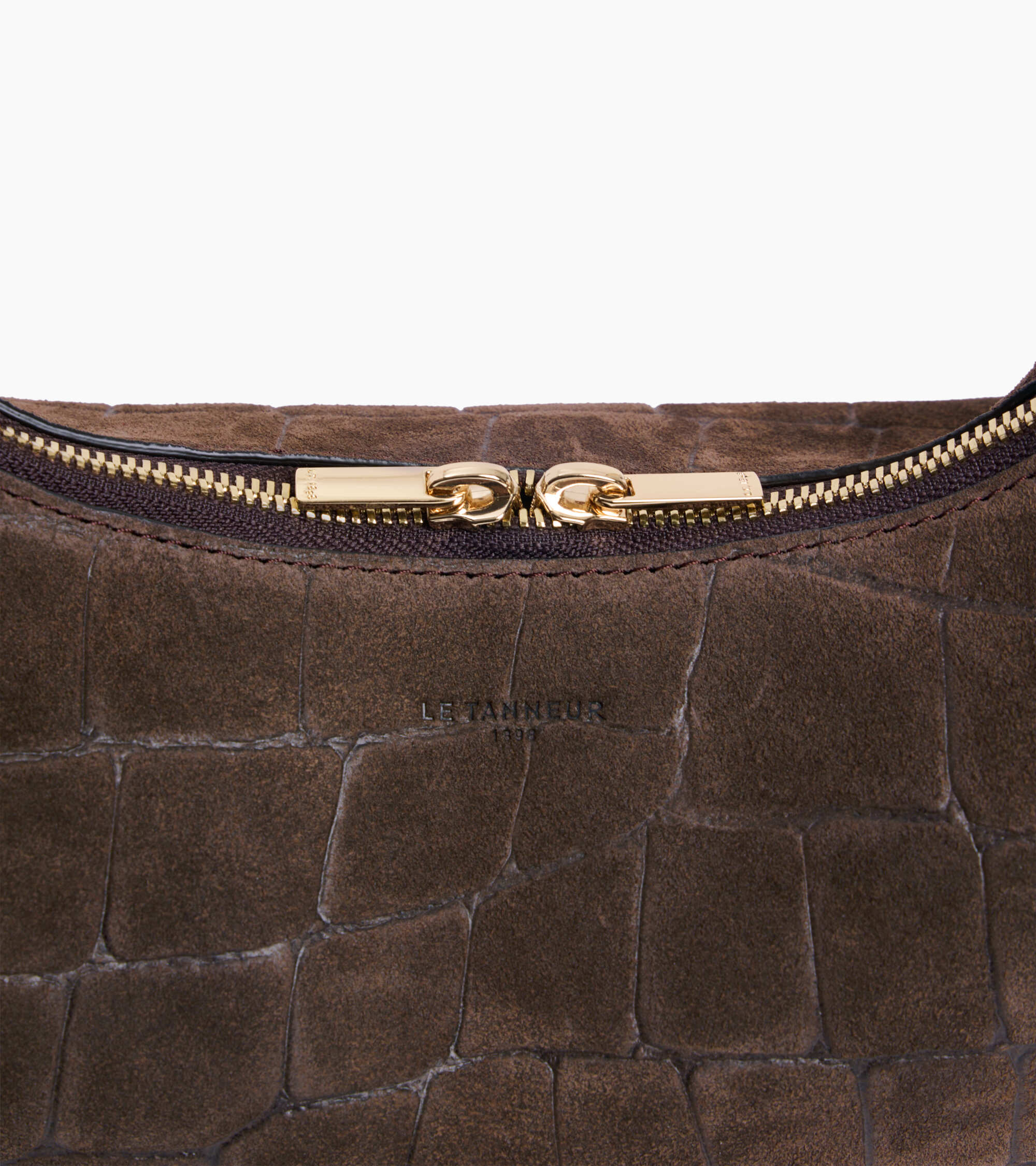 Bolso hobo pequeño Juliette de piel serraje con acabado de terciopelo repujado de cocodrilo