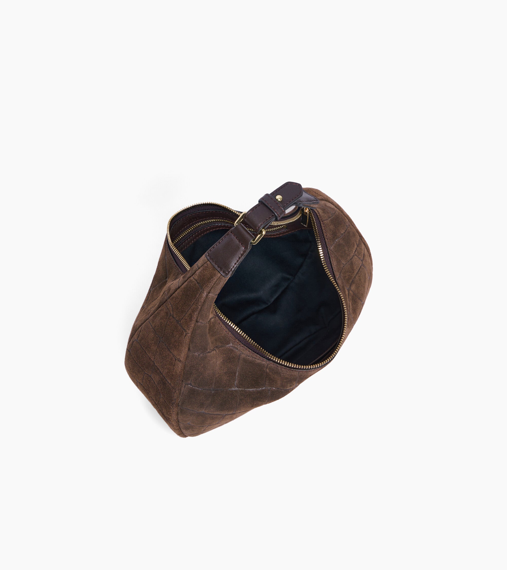 Bolso hobo pequeño Juliette de piel serraje con acabado de terciopelo repujado de cocodrilo