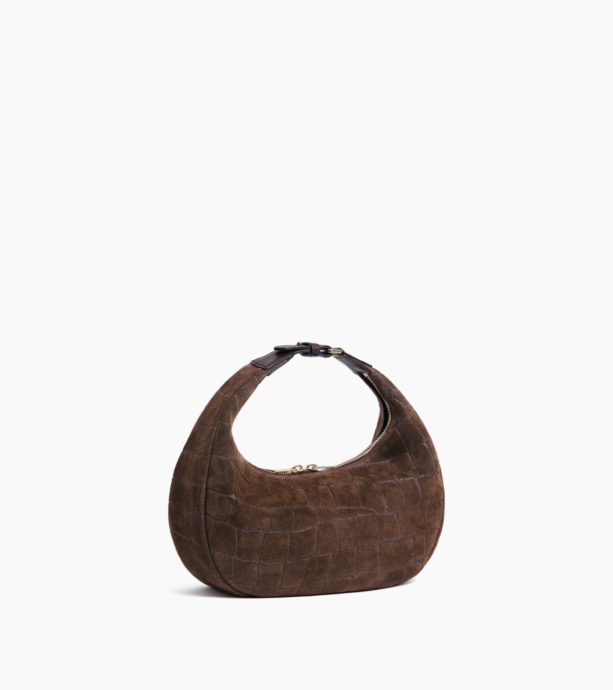 Bolso hobo pequeño Juliette de piel serraje con acabado de terciopelo repujado de cocodrilo